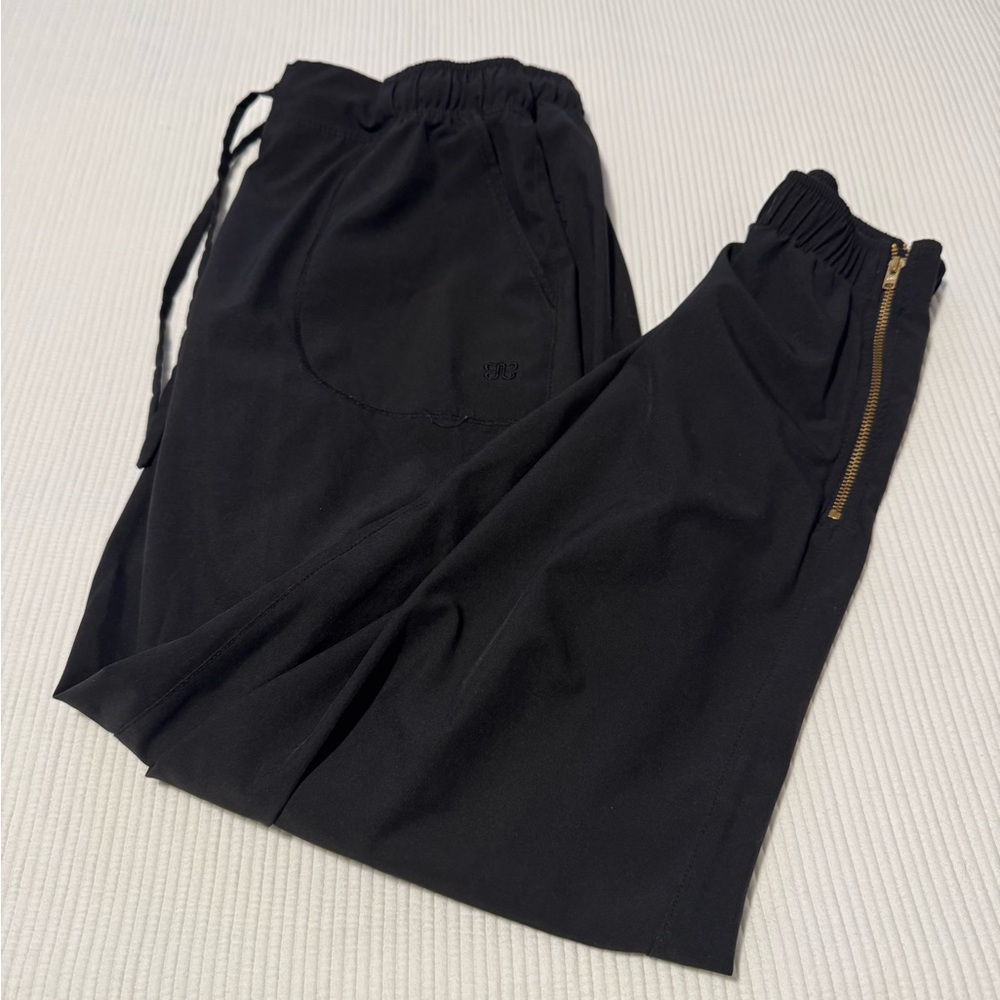 Black Women's Jogger Pants with Gold Zip Detail